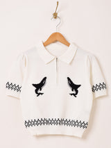 【2色展開】Meridian シャチ ハーフジップ 半袖セーター