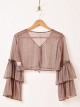 【3色展開】Meridian ラメ フリルスリーブ 長袖ブラウス