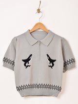 【2色展開】Meridian シャチ ハーフジップ 半袖セーター