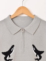【2色展開】Meridian アニマル ハーフジップ 半袖セーター