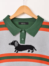 Meridian ダックスフント ボーダー 半袖 ポロセーター