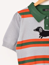 Meridian ダックスフント ボーダー 半袖 ポロセーター