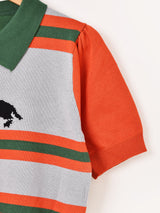 Meridian ダックスフント ボーダー 半袖 ポロセーター