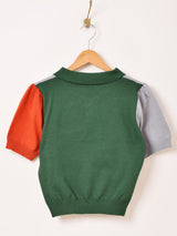 Meridian ダックスフント ボーダー 半袖 ポロセーター