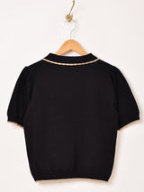 【2色展開】Meridian フラワー刺繍 半袖 ポロセーター