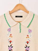 【2色展開】Meridian フラワー刺繍 半袖 ポロセーター