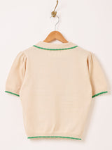 【2色展開】Meridian フラワー刺繍 半袖 ポロセーター