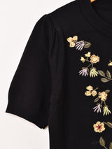 【2色展開】Meridian フラワー刺繍 半袖 カーディガン
