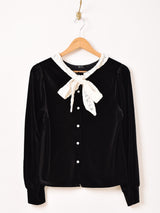 Meridian ボウタイ ベロア 長袖ブラウス
