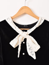 Meridian ボウタイ ベロア 長袖ブラウス