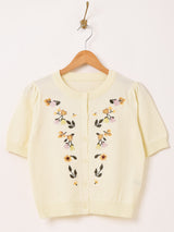 【2色展開】Meridian フラワー刺繍 半袖 カーディガン