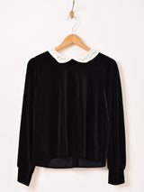 Meridian ボウタイ ベロア 長袖ブラウス