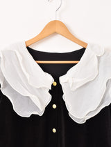 Meridian ラッフルカラー ベロア 長袖ブラウス