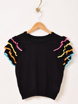 【2色展開】Meridian カラフル フリルスリーブ 半袖セーター