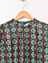 【4色展開】Emerald Motel 総柄 バルーンスリーブ ベロア ブラウス