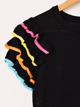 【2色展開】Meridian カラフル フリルスリーブ 半袖セーター