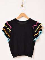 【2色展開】Meridian カラフル フリルスリーブ 半袖セーター