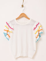 【2色展開】Meridian カラフル フリルスリーブ 半袖セーター