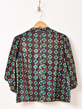【4色展開】Emerald Motel 総柄 バルーンスリーブ ベロア ブラウス