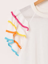 【2色展開】Meridian カラフル フリルスリーブ 半袖セーター