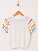 【2色展開】Meridian カラフル フリルスリーブ 半袖セーター