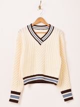 【2色展開】Meridian ラインデザイン ケーブル編みセーター