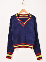 【2色展開】Meridian ラインデザイン ケーブル編みセーター