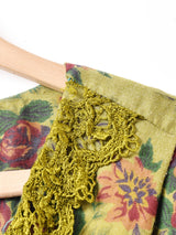 後染め 花柄 レースカラー 長袖ワンピース