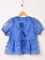 【3色展開】Meridian 刺繍 半袖 チュールブラウス