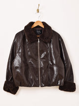 【2色展開】Meridian ボアカラー フェイクレザージャケット