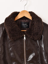 【2色展開】Meridian ボアカラー フェイクレザージャケット