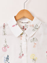 Elcamino フラワー刺繍 半袖シャツ