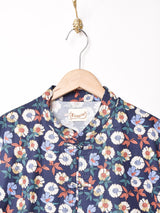 【2色展開】Elcamino 花柄 チャイナデザイン 半袖シャツ ネイビー