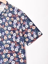 【2色展開】Elcamino 花柄 チャイナデザイン 半袖シャツ ネイビー