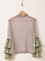 【4色展開】Meridian タートルネック フリルスリーブ シアーカットソー