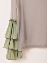 【4色展開】Meridian タートルネック フリルスリーブ シアーカットソー