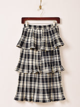 【3色展開】Meridian チェック柄 ミディ ラッフルスカート