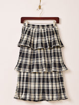 【3色展開】Meridian チェック柄 ミディ ラッフルスカート