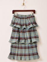 【3色展開】Meridian チェック柄 ミディ ラッフルスカート