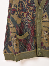 総柄 乗馬&ペイズリー Vネック カーディガン