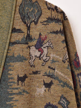 総柄 乗馬&ペイズリー Vネック カーディガン