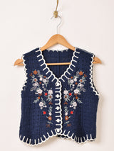 【2色展開】Elcamino フラワー刺繍 クロシェベスト