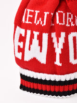 【2色展開】ポンポン付き ロゴ ニットキャップ「NEW YORK」