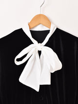 Meridian リボンタイ ベロア 長袖ワンピース