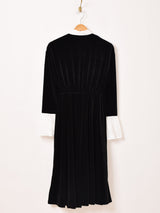 Meridian リボンタイ ベロア 長袖ワンピース