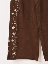 Meridian 刺繍 ブラウンカラー ワイドパンツ