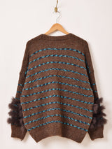 【2色展開】Meridian ラインデザイン ファー カーディガン