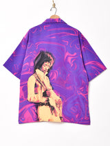 Jimi Hendrix プリント 刺繍入り 半袖オープンカラーシャツ
