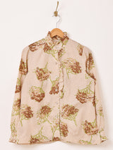 花柄 長袖 フリルブラウス