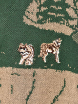 Meridian 刺繍入り オオカミ 半袖 ポロセーター